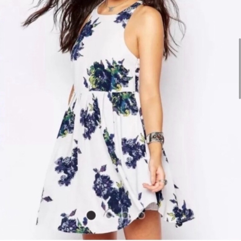 Free People White and Blue Mini Dress